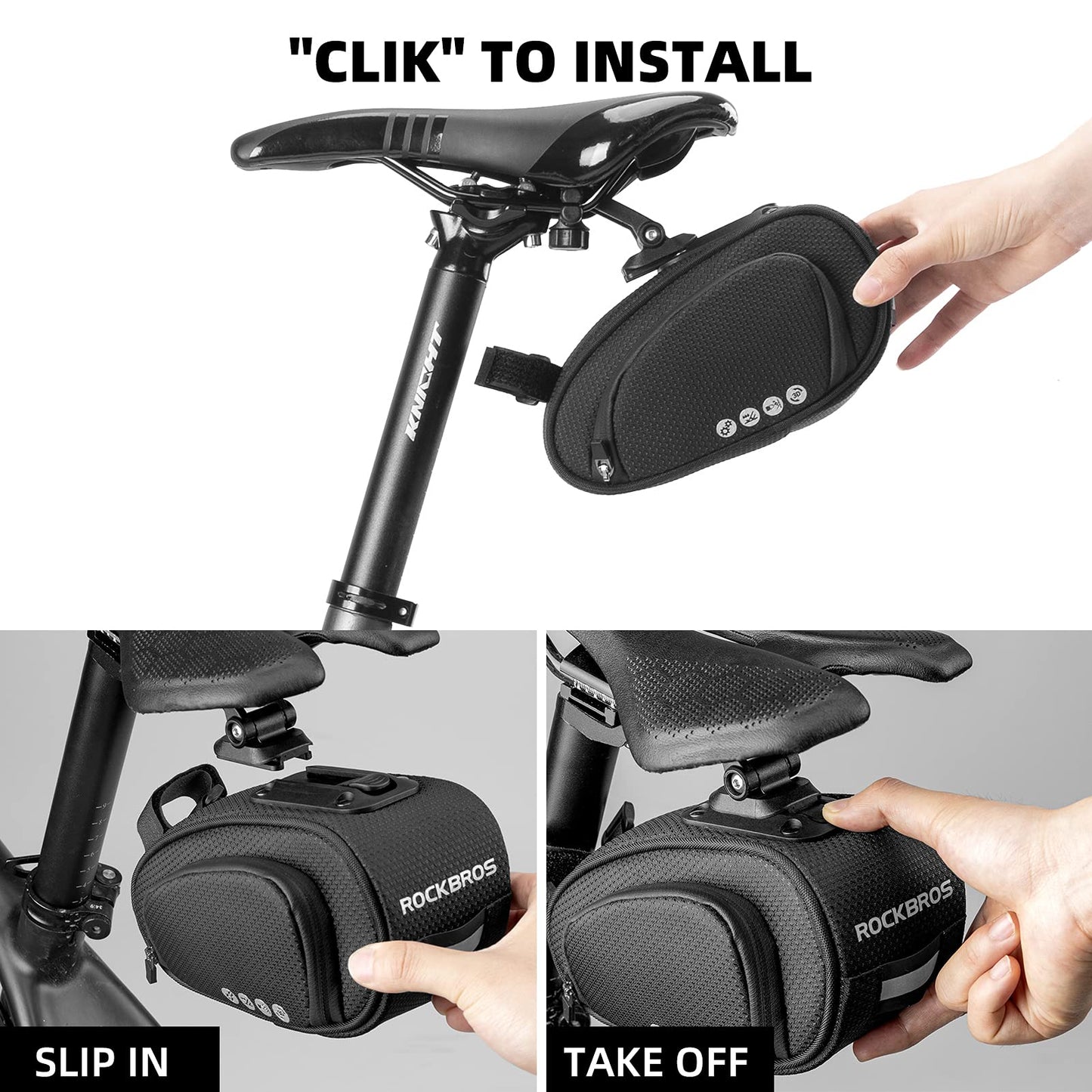 ROCKBROS Bike Saddle Bag Bike Bag Under Seat Bag Bicycle Seat Pack Pouch for Cycling Adjustable Mounting