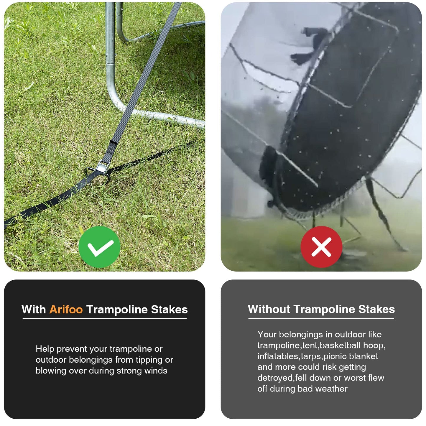 Trampoline Stakes Heavy Duty Strong and Galvanized Steel Corkscrew High Wind Anchor Kit for Trampoline Camping Tents Tie Down Anchors