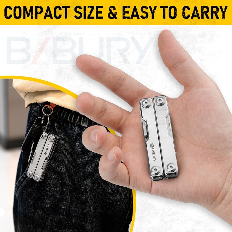 BIBURY Mini Multitool BI2052A, 8 in 1 Keychain EDC Scissors w/Window Breaker, Seat Belt Cutter, Bottle Opener for Outdoor Survival, Multi Tool Cool Gadget TSA Approved, Gift for Men Women