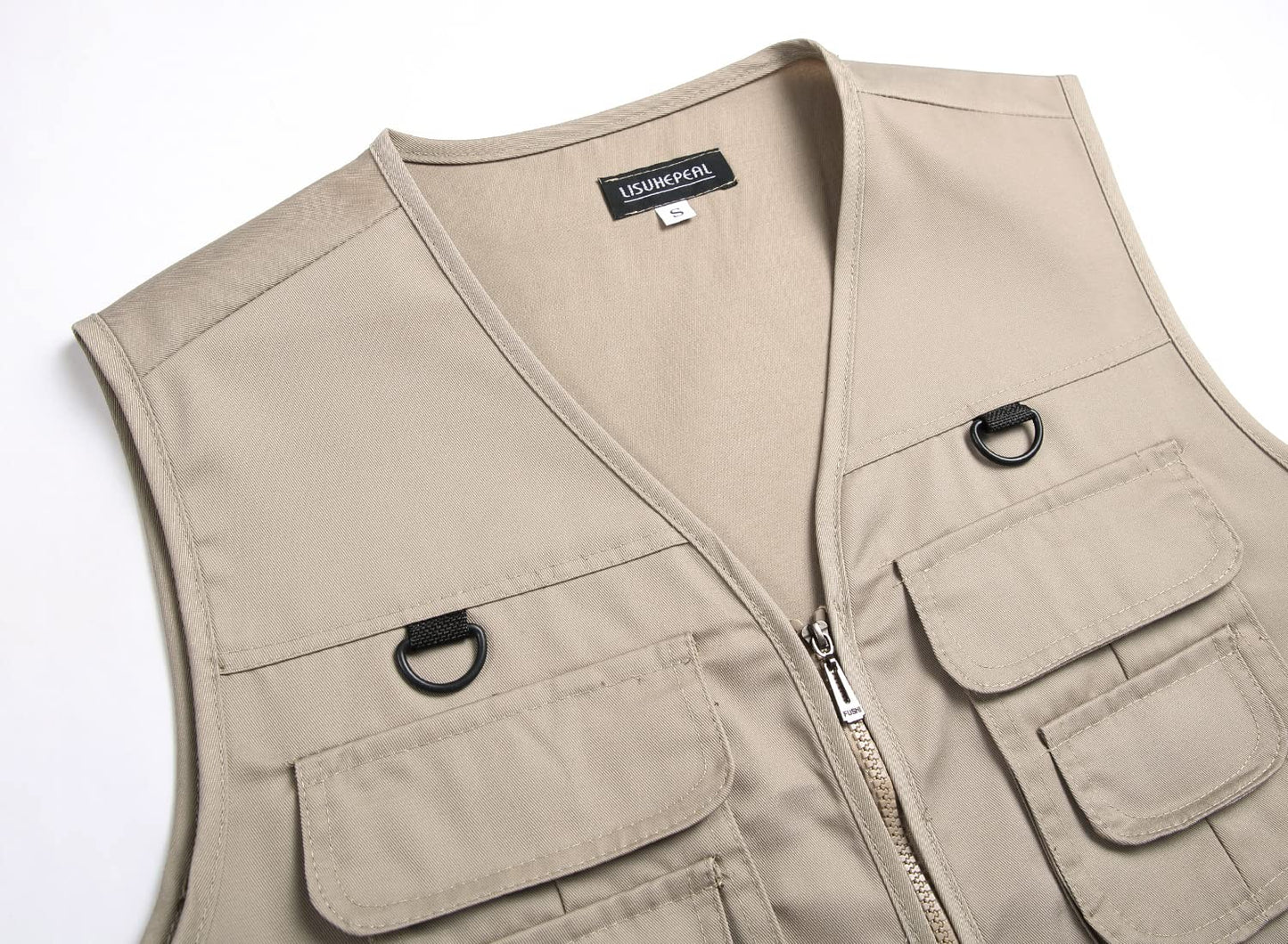 LISUHEPEAL Men's Fishing Vest Summer Outdoor Work Safari Travel Photo Khaki Vests with Multi Pockets For Men (S18-Khaki, XL)
