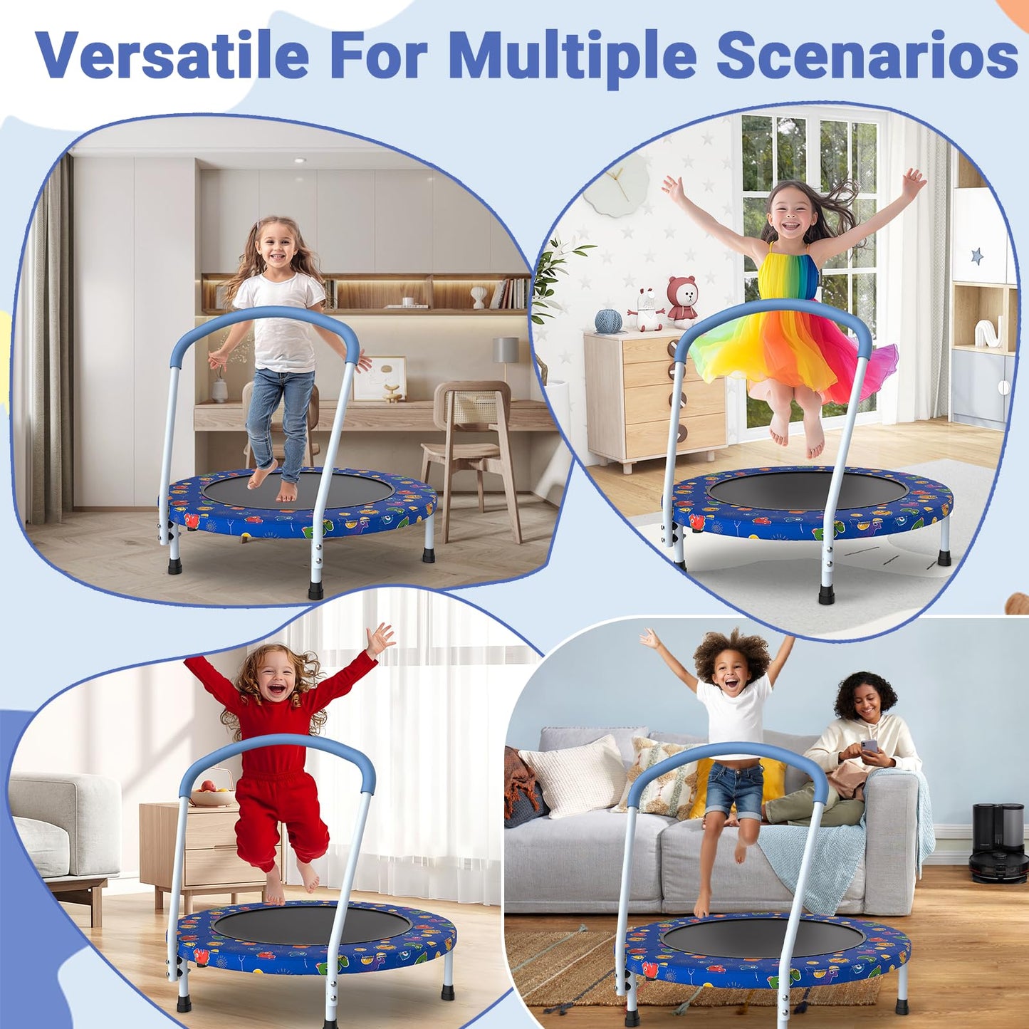 Skepphlay 36" Mini Trampoline for Kids, Toddler Trampoline with Handle, Small Trampolines Indoor Outdoor Use, Kids Trampolines Indoor for Boys Girls Age 3-6