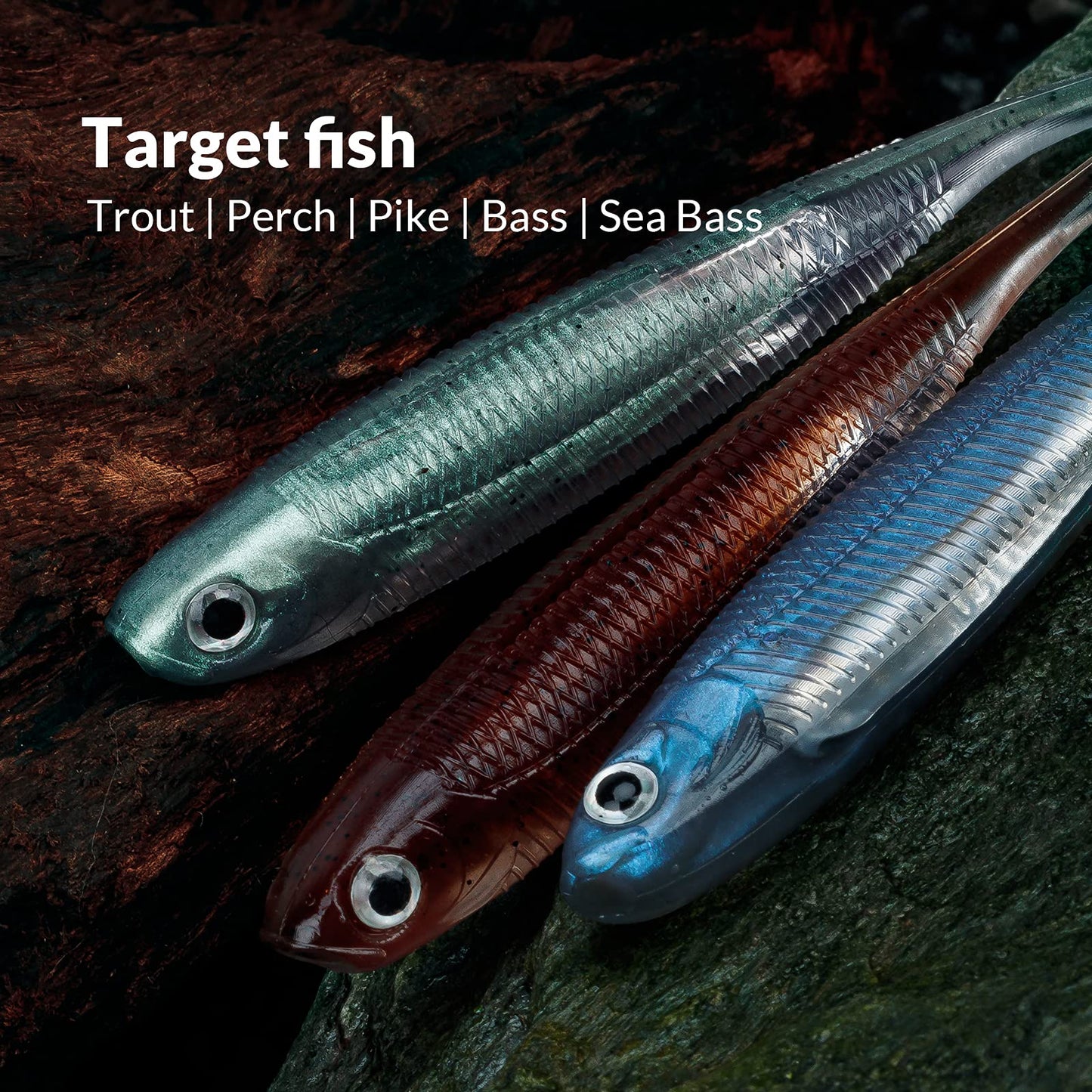 QualyQualy Soft Plastic Swimbait Paddle Tail Soft Lures 3.94" Shad Lure Shad Bait Bass Bait Shad Minnow Soft Swim Bait for Bass Trout Walleye Crappie Pike (5#, 3.94in - 5Pcs)
