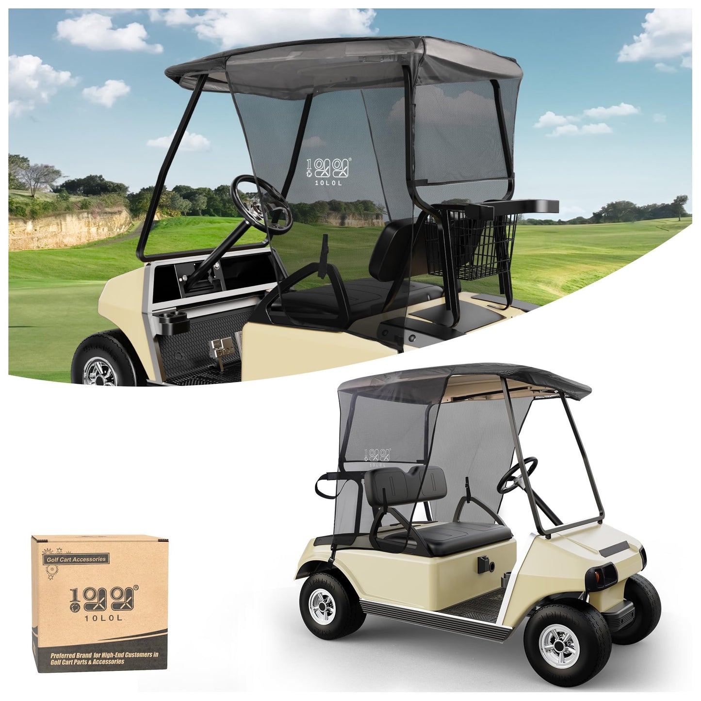 10L0L 2 Passenger Golf Cart Sun Shade Cover for EZGO TXT RXV & Club Car DS Precedent Tempo - Foldable UV Protection Cover Heat Blocking Design, Black