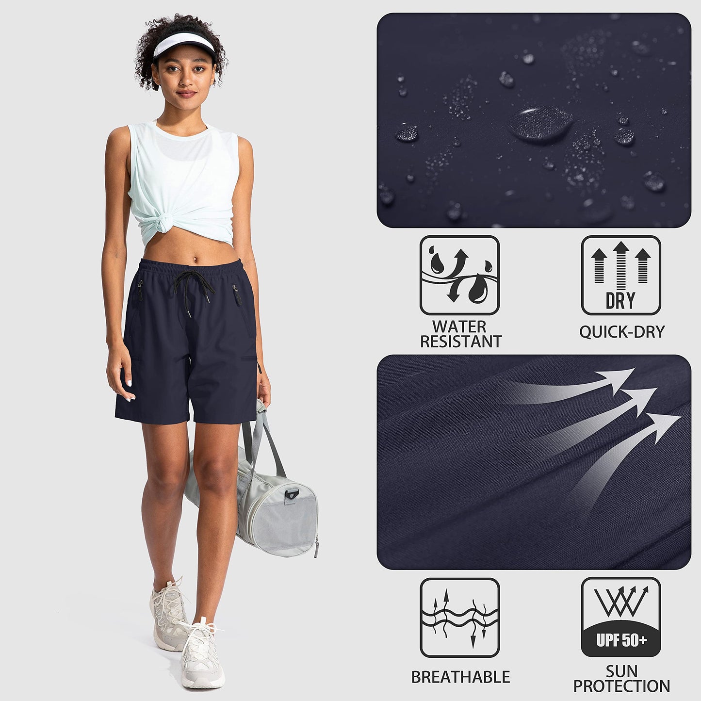 SANTINY Women's 5''/ 7''/9'' Hiking Cargo Shorts Quick Dry Lightweight Summer Shorts for Women Athletic Golf Zipper Pockets(Navy_3XL)