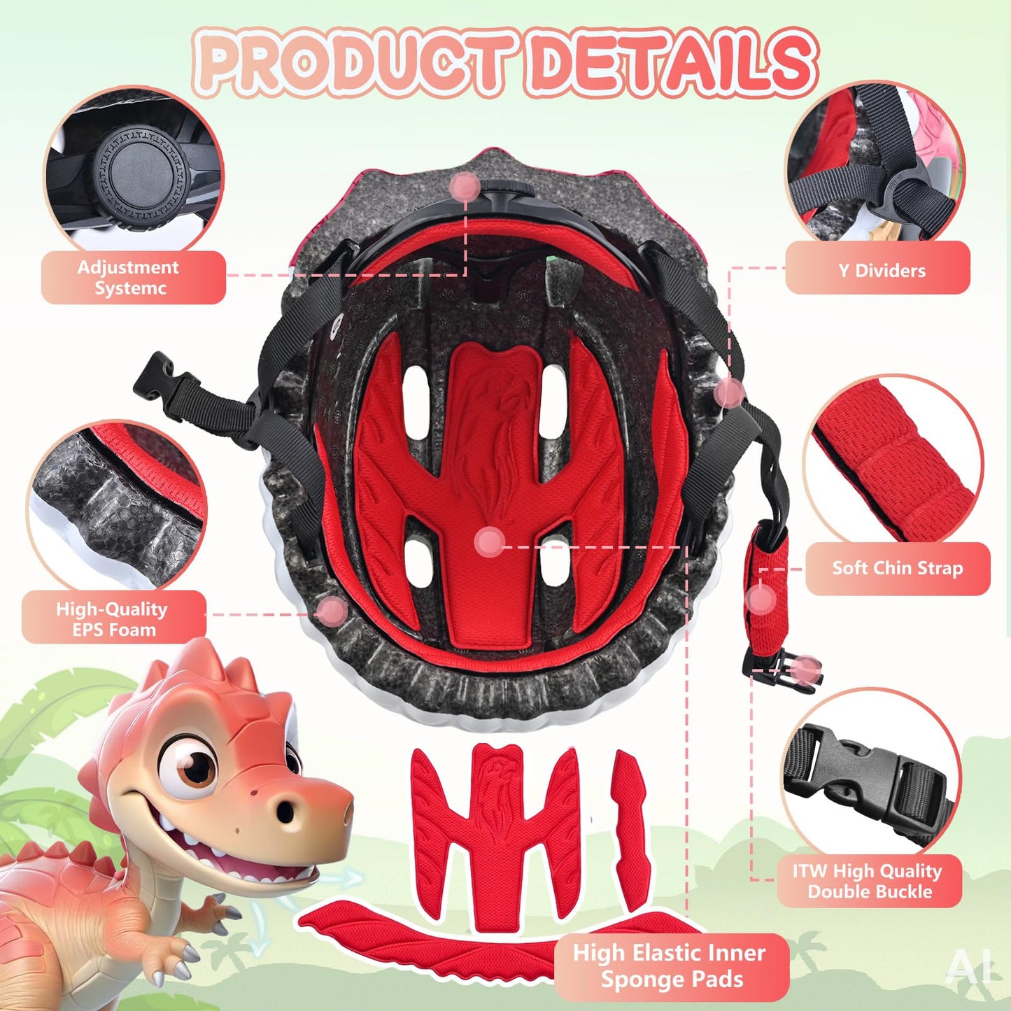 Safuty1st Toddler/Kids Bike Helmet Set for Boys Girls 3D Adjustable Kids Helmet Multi-Sports Skateboard Scooter Cycling Roller Balance Bike