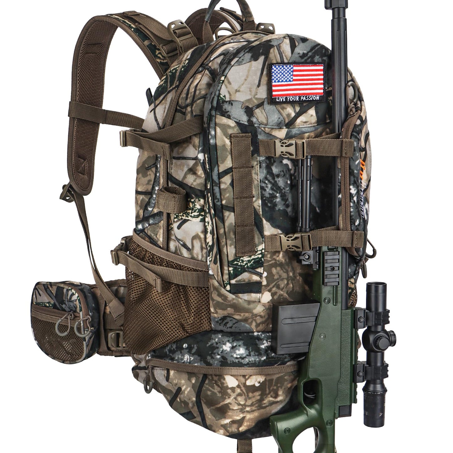 YVLEEN Hunting Backpack, Durable Camo Hunting Packs for Men, Large Capacity Hunting Day Pack for Rifle Bow Gun