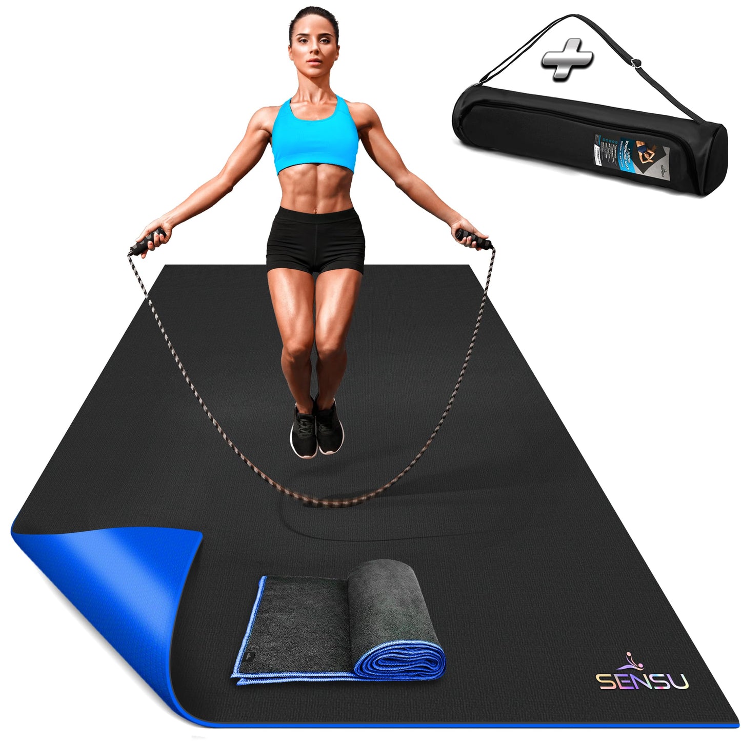 Sensu Large Exercise Mat – 7' x 5' x 8.5mm Extra Thick – Durable and Shoe-Friendly Workout Mat for Home Gym – Non-Slip Fitness Mat for Strength Training, Stretching, Cardio, and Balance Exercises
