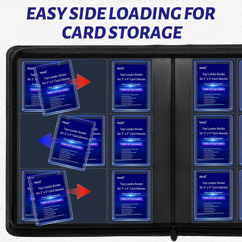 Toploader Binder - Holds 324 Toploaders | Waterproof PU Leather + Anti-Yellowing Inserts | Portable Card Storage for Sports & Game Cards
