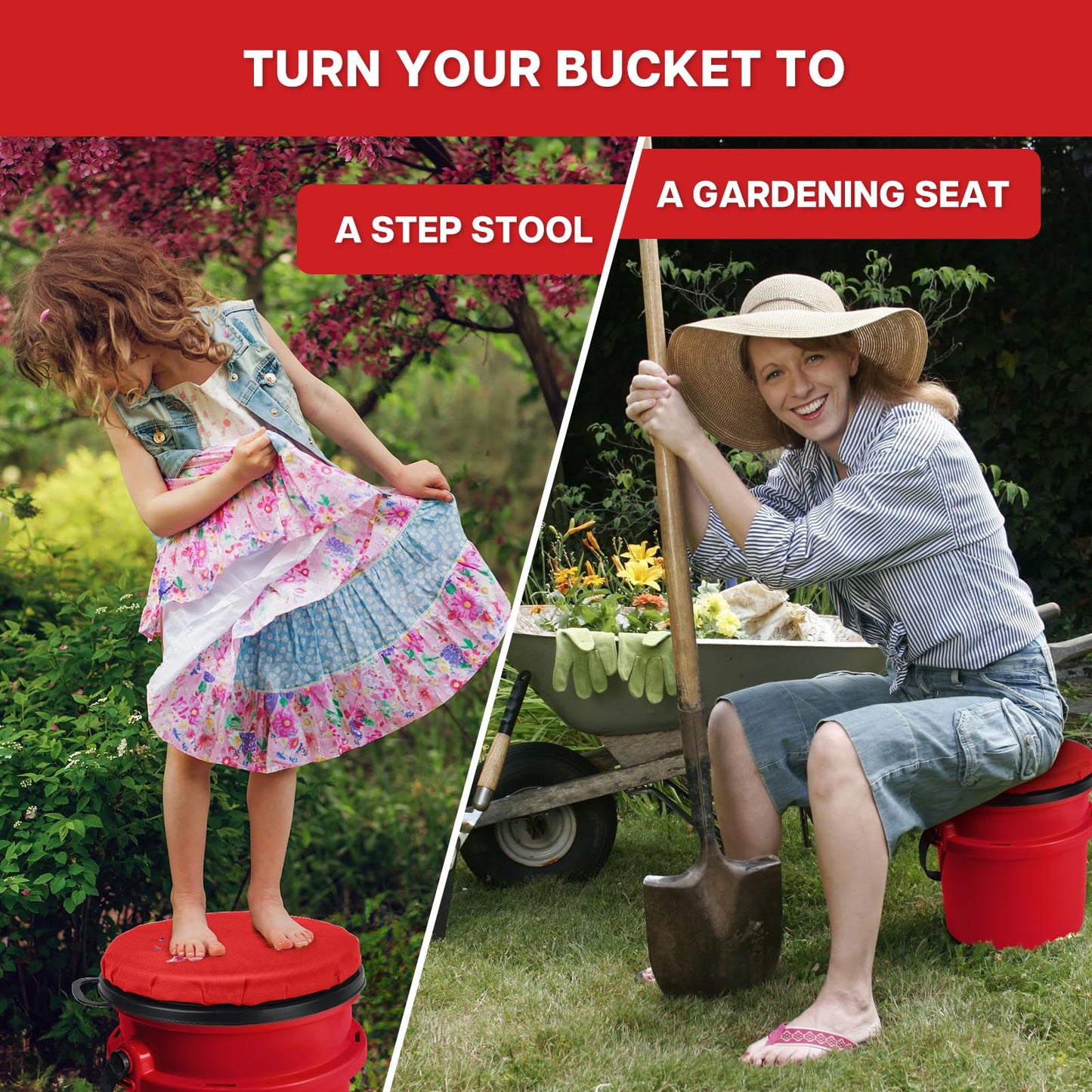 5 Gallon Bucket Seat for Yeti Bucket Only, Swivel Bucket Lid with Padded Top for Cozy Sitting, Bucket Seat Cushion for Outdoor Fishing,Hunting,Gardening,Camping,Car Washing, Softball Training