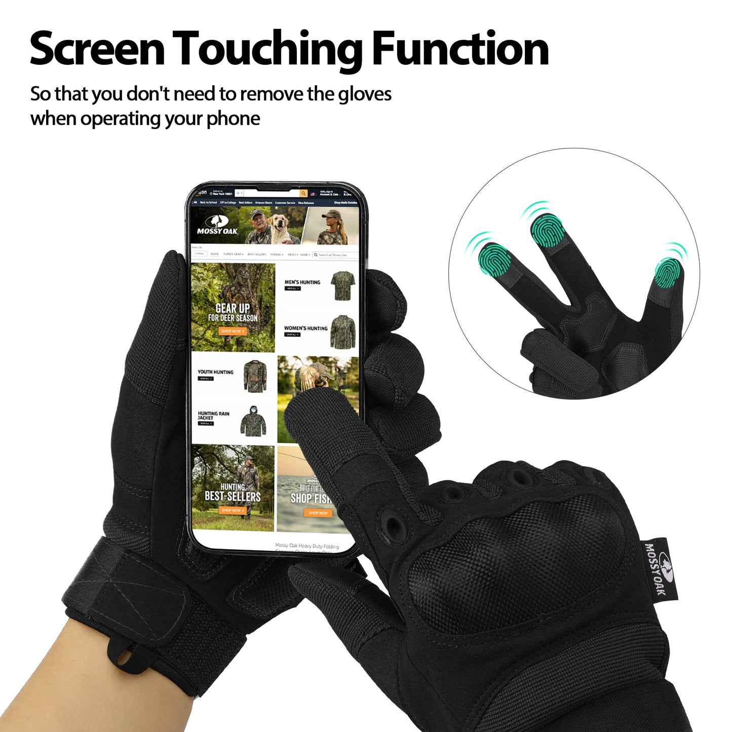 Mossy Oak Tactical Gloves for Men and Women, Touchscreen Gloves with Hard Knuckle for Hunting, Paintball, Hiking, Camping, Climbing, Cycling, Hunting Gear with Hard Shell & Palm Padding