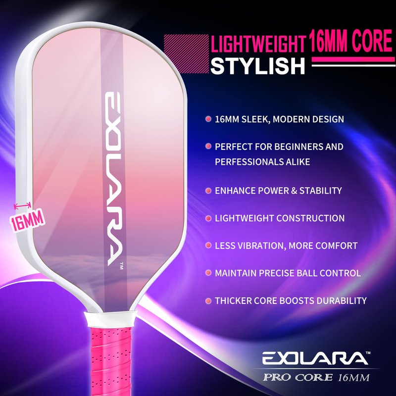 EXOLARA Stylish Pickleball Paddle with Cover Case, Graphite Carbon Fiber Surface, Honeycomb Core, Non-Slip Grip Tape Paddle Cover Set Protective Edge for Beginners & Intermediate Players