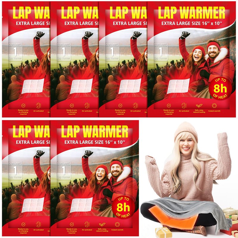 Foilswirl 6 Pcs Lap Warmers Largest Warmers with Adhesive Backing 16" x 10" Disposable Air Activated Heat Packs 8 Hours Long Lasting Camping Outdoor Sporting Events Cold Weather Gift Pairs Heat up