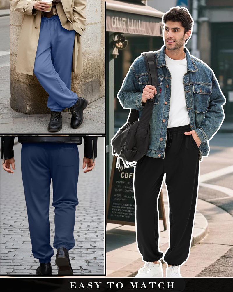 Evervibe 4 Pack Men’s Big and Tall Sweatpants Drawstring Loose Joggers Casual Elastic Waist Athletic Pants with Pockets(Light Haze Blue, Dark Blue, Light Gray, Black,5X-Large)