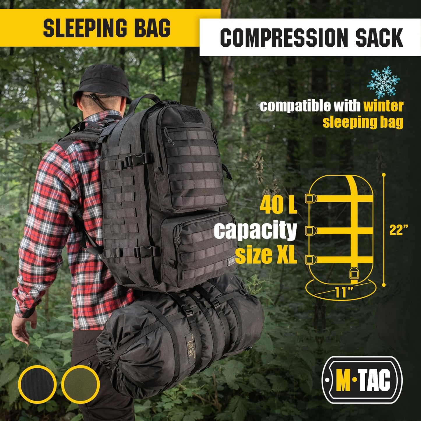 M-Tac Compression Stuff Sack for Sleeping Bag Military Water Resistant Compression Bag Lightweight Nylon Compression Sack for Travel, Camping, Hiking, Outdoor (Olive, L - 24 Liters)