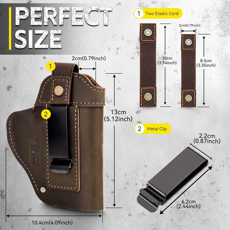 Universal Leather Gun Holster - IWB/OWB Concealed Carry for Glock, Taurus, Sig, M&P | Fits Most Pistols