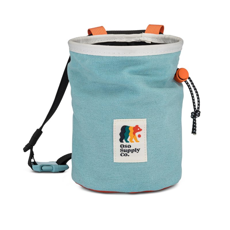 Oso Supply Co - Cascadia Waxed Canvas Chalk Bag - Zipper Pocket & Mesh Pouch for Bouldering, Rock Climbing, Gym, Weightlifting – Water-Resistant, Adjustable Belt, Wide Opening (Huckleberry/Teal)
