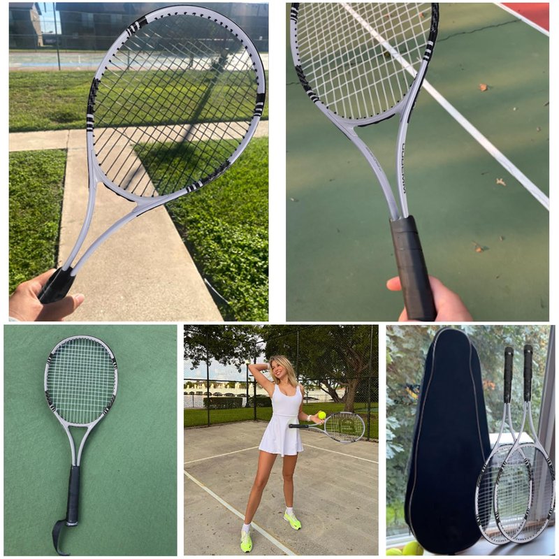 Tennis Rackets 2 Players Recreational for Adult,Lightweight Tennis Racquets for Beginner Student Training,Tennis Racket Set with Carrying Cover Bag,Grip Tapes,Tennis Balls (White/Blue -2 Rackets Set)