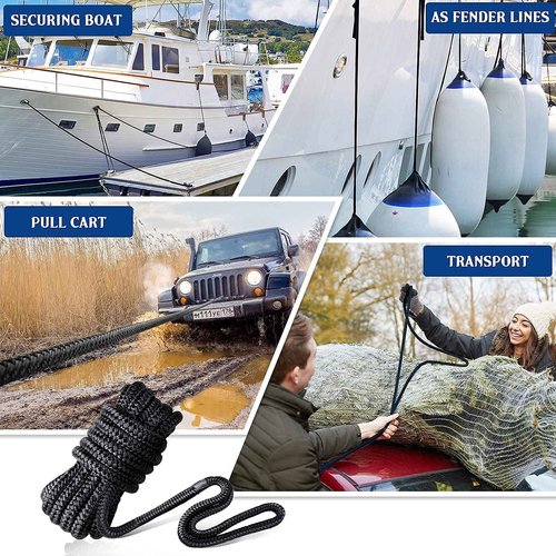 GREENEVER Double Braided Dock Lines (3/8"× 15 ft,4Counts) 5800 lbs Breaking Strength - Boat Lines & Ropes with 12" Eyelet - 24 Strands Premium Mooring Lines - Boat Accessories