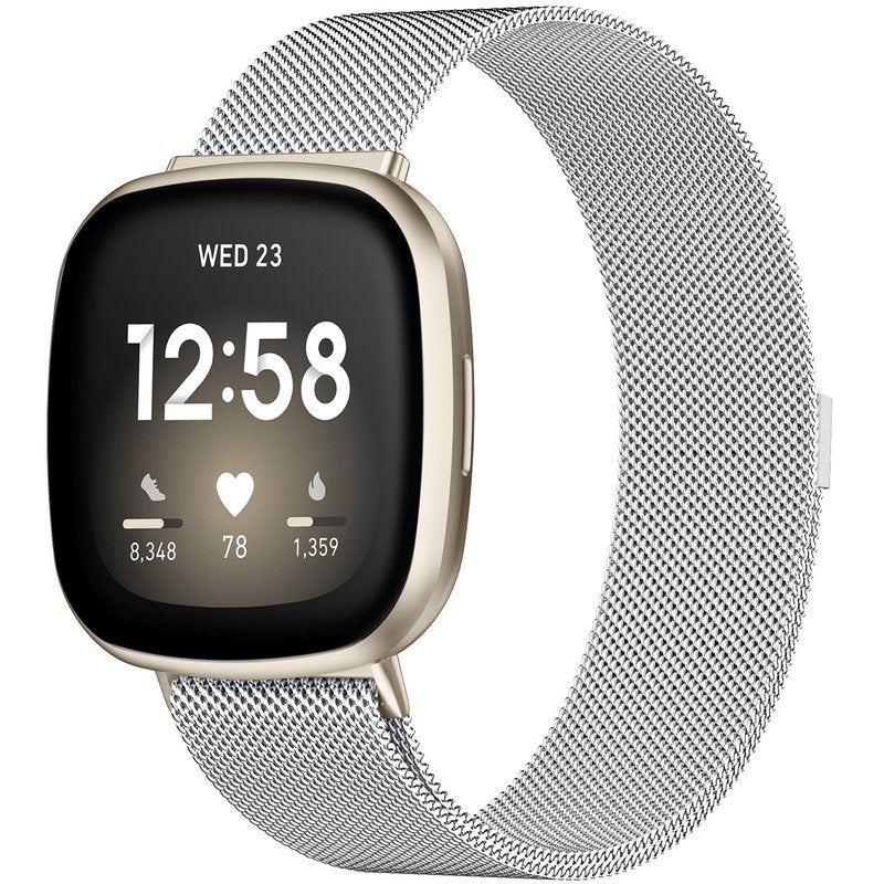 ZWGKKYGYH Compatible with Fitbit Versa 3 Sense Bands for Women Men and Sense 2 Versa 4 Bands, Stainless Steel Metal Mesh Band Breathable Replacement Accessories Strap with Magnet Lock, Small Silver