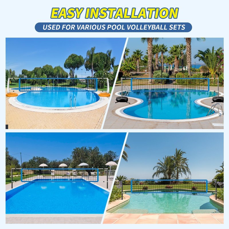 Olybeaka Pool Volleyball Net Only, Reinforced Anti-UV Replacement Pool Volleyball Net with Scoring Clamps, 15 ft Net - Easy Set Up and Long Lasting (Sky Blue)