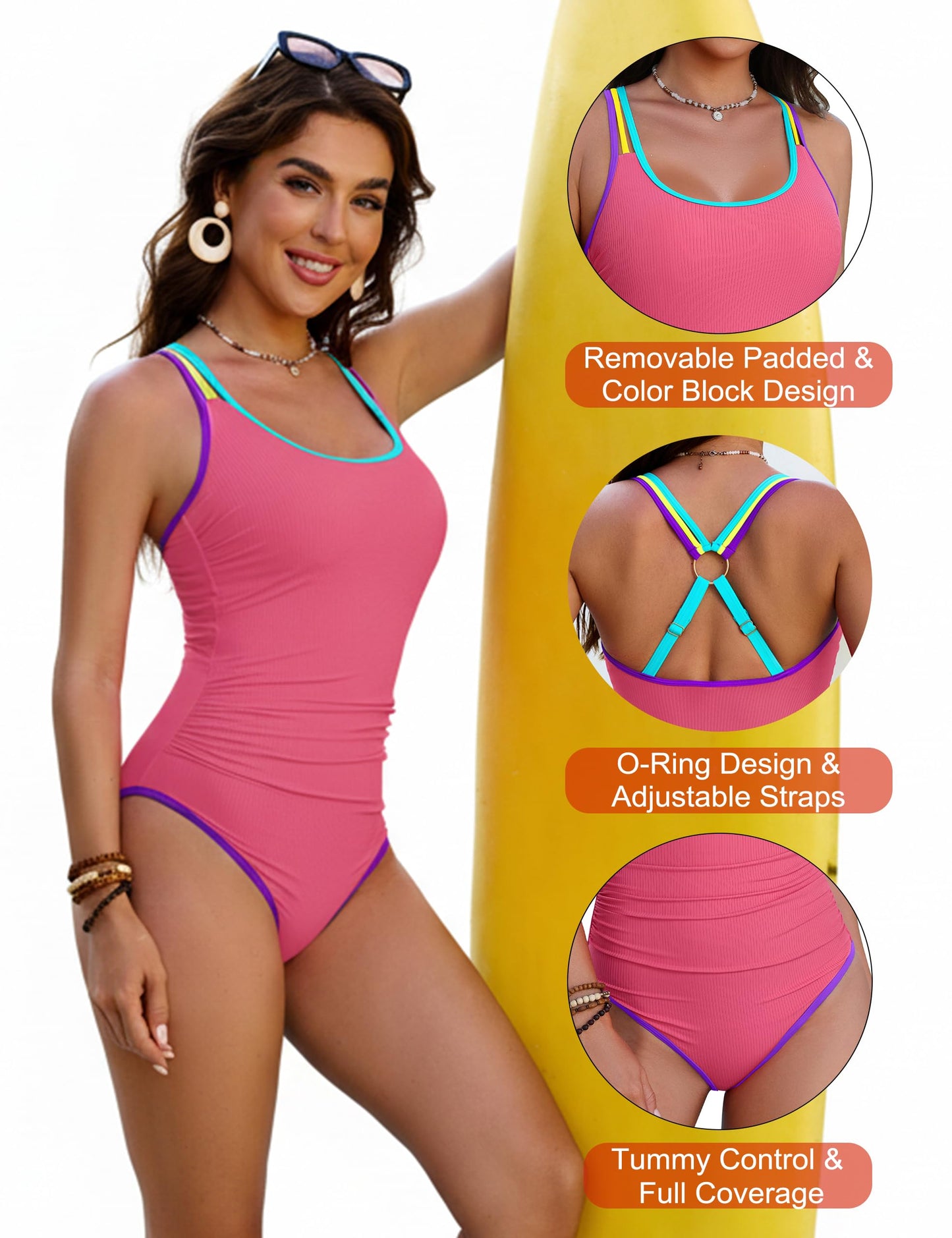 Blooming Jelly Womens Tummy Control Swim Suits One Piece Modest Swimsuits Curvy Neon 2026 Bathing Suit (M, Hot Pink)