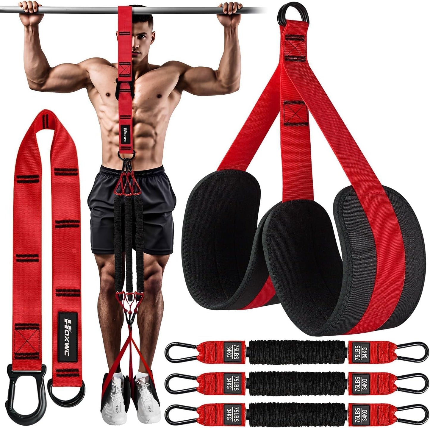 Pull Up Assistance Bands - Adjustable Heavy Duty Resistance Bands for Home Fitness | Comfortable Fabric Feet/Knee Rest, 3 Sizes