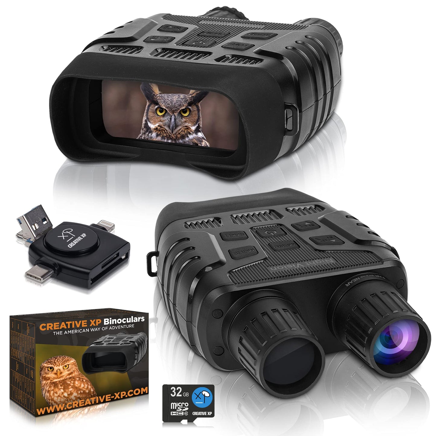 CREATIVE XP Night Vision Goggles - Military Grade, Digital Infrared Binoculars - Deer Hunting Accessories, Tactical Gear W/ 32GB, SD Card Reader, 6 AA Batteries, High-Performance Optics, Armor Body