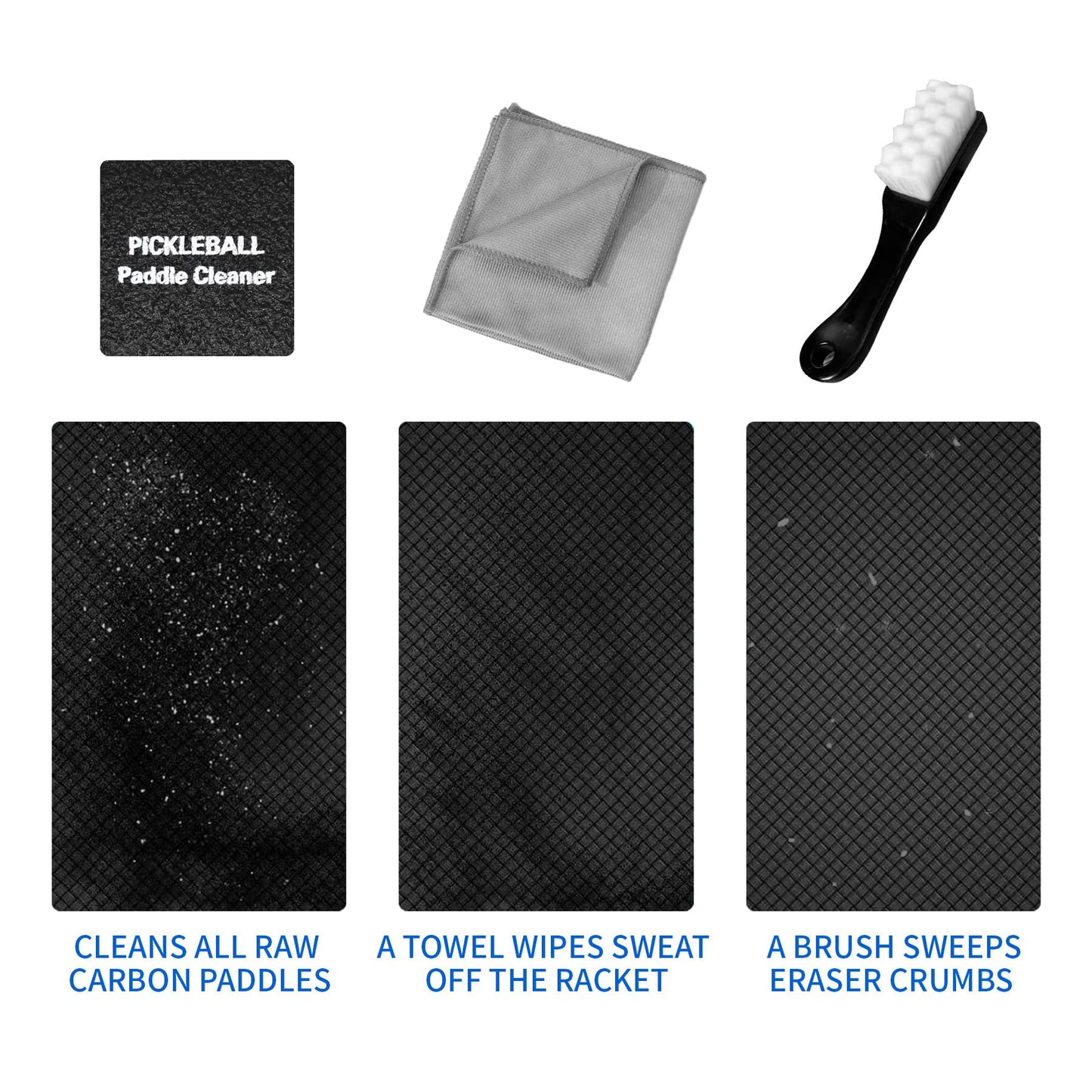 CIATLLLAIT 2 Pack Pickleball Paddle Eraser Cleaner for Carbon Fiber - Removes Ball Marks, Includes Storage Bag Brush Cloth