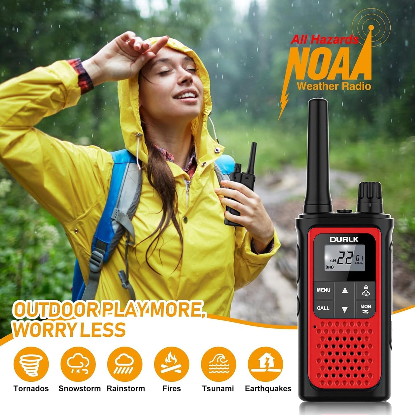 Rechargeable Walkie Talkies - Long Range 3 Pack for Adults | NOAA Weather Alert, 22 FRS Channels, 1800mAh Battery, USB-C Charger