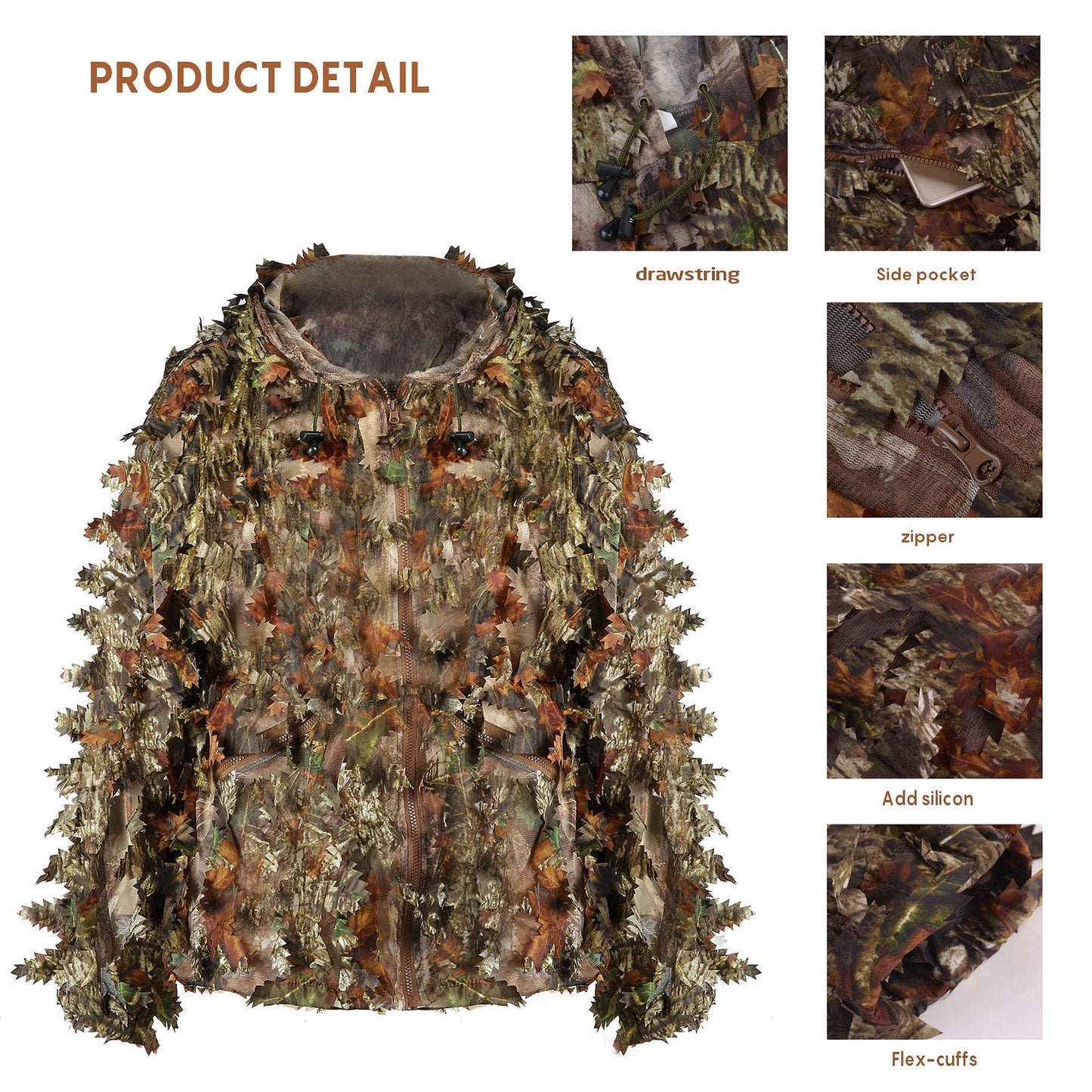 EAmber Ghillie Suit Gilly 3D Leafy Camo Cloth Youth Hunting Airsoft