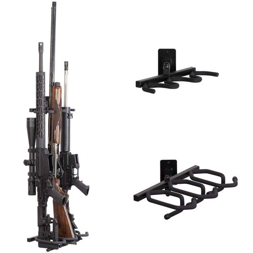 Hold Up Displays -Wall Mount Gun Rack Two Piece Multi Angle Rifle Storage Holds 3 Shotguns or Rifles for Winchester Remington Ruger Firearms and More - Heavy Duty Steel - Made in USA