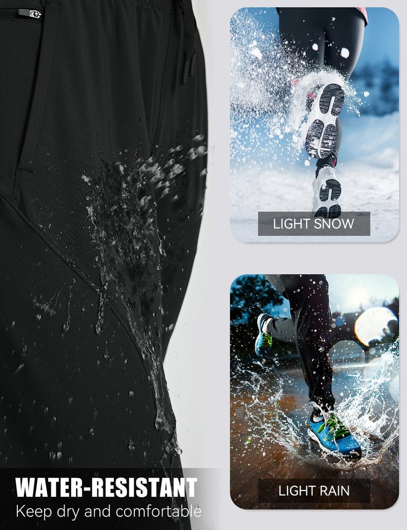 baleaf Fleece Lined Joggers Women Waterproof Hiking Pants Thermal Sweatpants Warm Cold Weather Running Gear Jogging Black M