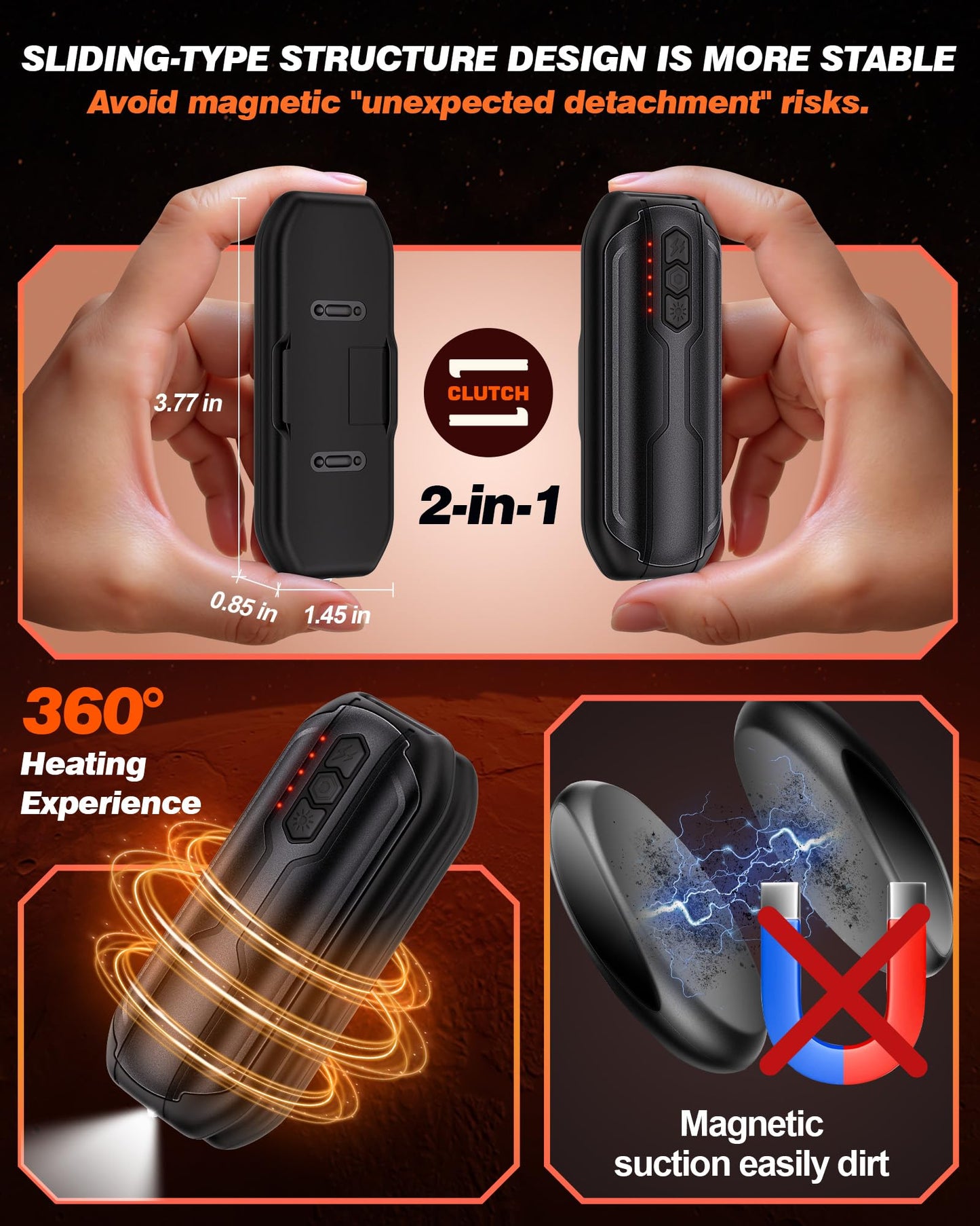 Vexolta Rechargeable Hand Warmers 2 Pack - 6000mAh AI Handwarmers with Flashlight & 5 Level, 20Hrs Long Lasting, 2 in 1 Portable Electric Heater, Gift for Valentine's Day/Golf/Camping/Hunting