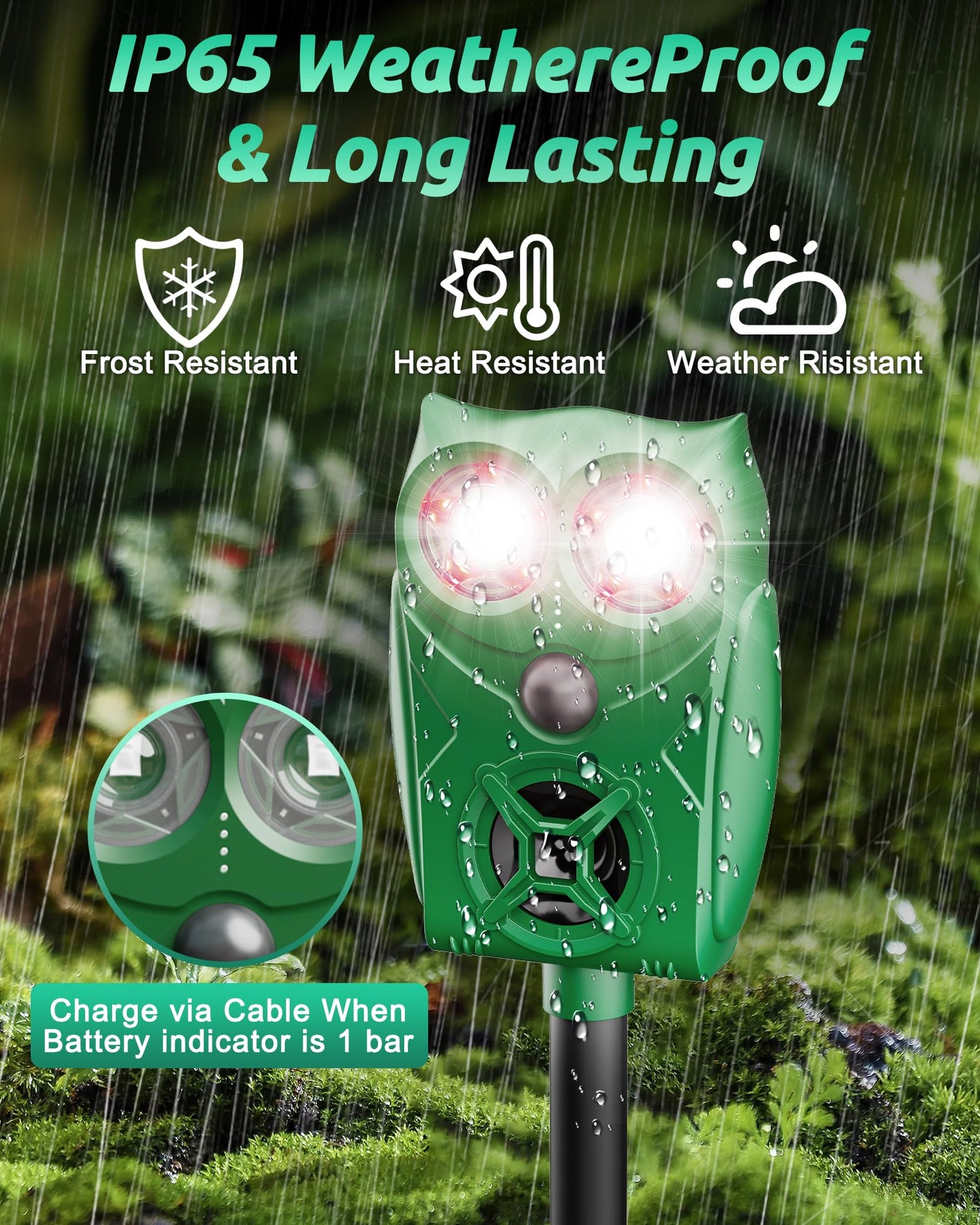 G-Jyuncyou Solar Animal Repellent Ultrasonic Deer Deterrent - Waterproof Adjustable Large Solar Panel with Power Indicator, Motion Sensor & Outdoor Animal Repeller to Deter Cat, Coyote, Raccoon, 2PC