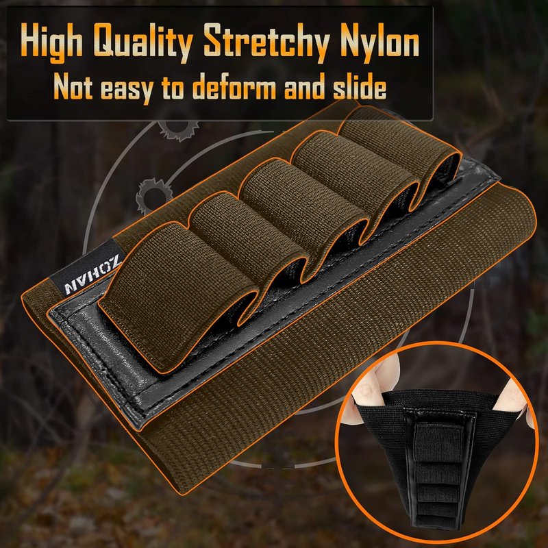 ZOHAN 5-Round Shotgun Shell Holder - Leather Backing for 12 GA Shells | Durable & Convenient