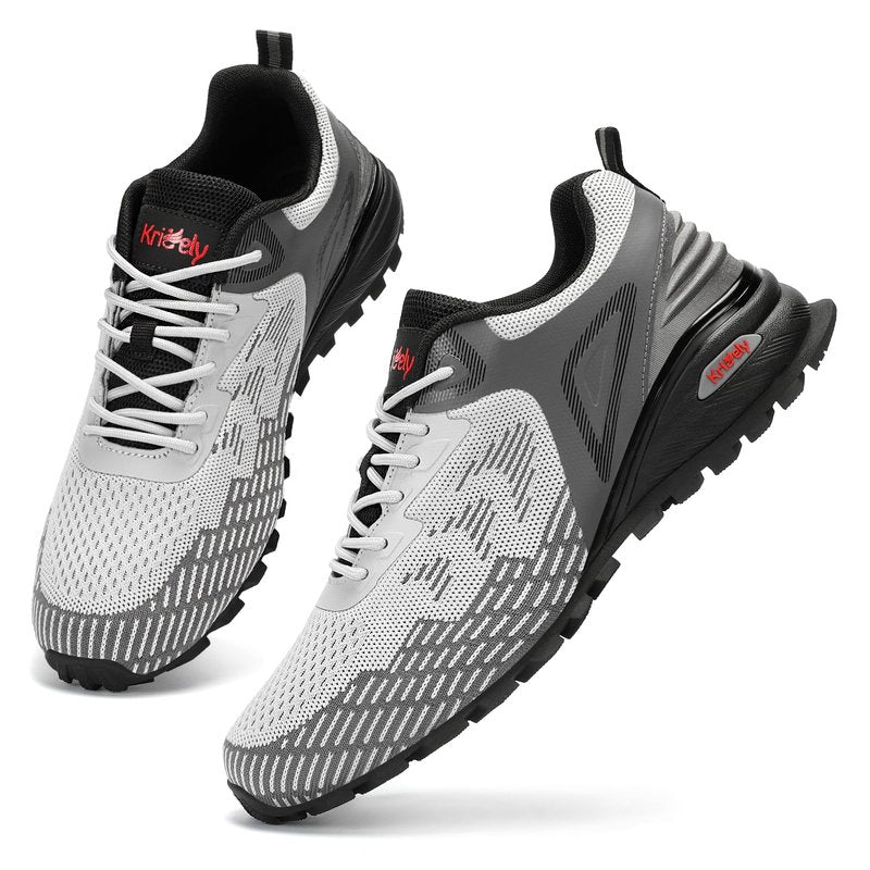 Kricely Men's Trail Running Shoes Non Slip Hiking Trekking Shoes Cross Training Tennis Shoes Breathable Fashion Sneakers Lightweight Workout Footwear Outdoor Gym Jogging Light Grey Size 13