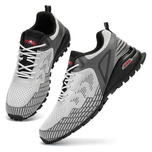 Kricely Men's Trail Running Shoes Non Slip Hiking Trekking Shoes Cross Training Tennis Shoes Breathable Fashion Sneakers Lightweight Workout Footwear Outdoor Gym Jogging Light Grey Size 13