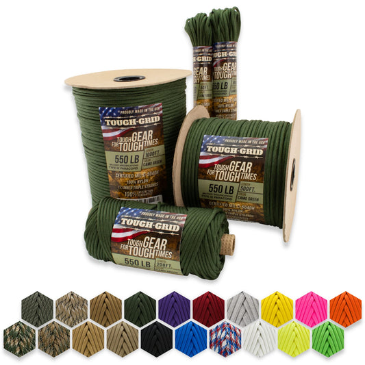 TOUGH-GRID Premium Camo Green 550 Paracord/Parachute Cord - 100% Nylon Mil-Spec Type III Paracord Rope Used by The US Military, Great for Bracelets and Lanyards, Tactical Paracord 50Ft. - Camo Green