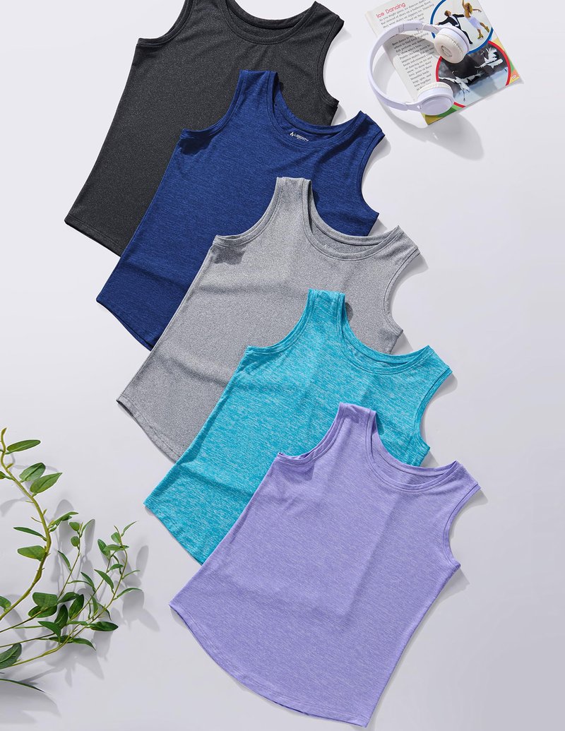 5 Pack Wide Straps Womens Workout Tank Tops, Athletic Sleeveless Shirts for Women, Ladies Exercise Tops for Yoga Tennis (Set 6, Large)