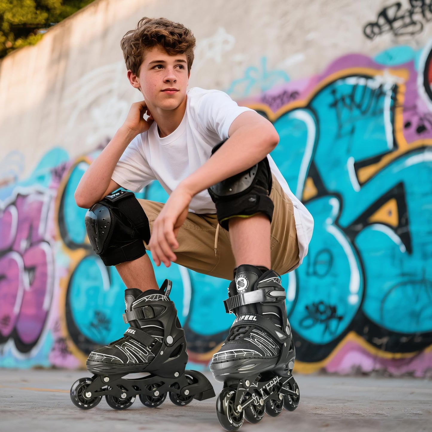 SULIFEEL Inline Skates with Blades for Kids Boys Youth Ages 6-12 8-12 5-8 with Light up Wheels 4 Sizes Adjustable Roller Skates for Beginners Indoor Outdoor Sports