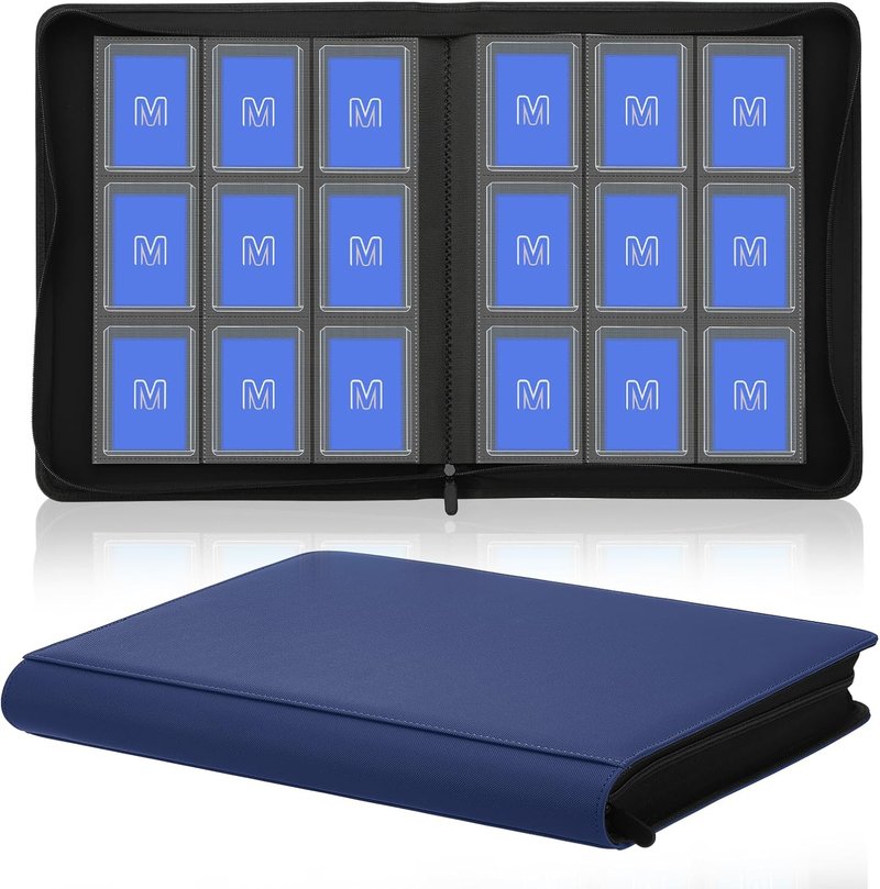 Trading Card Binder - 9-Pocket Toploader Storage for 288 Cards | Navy Blue Hard Case
