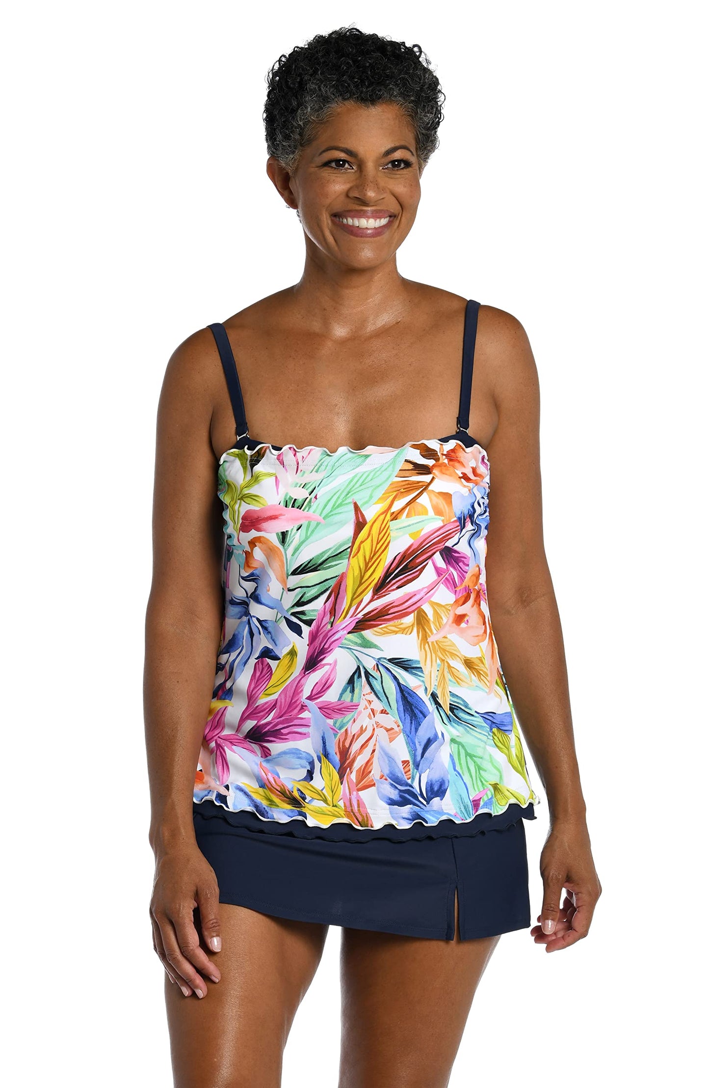 Maxine Of Hollywood Women's Standard Ruffle Bandeau Tankini Swimsuit Top, Multi//Conga Vines, 6