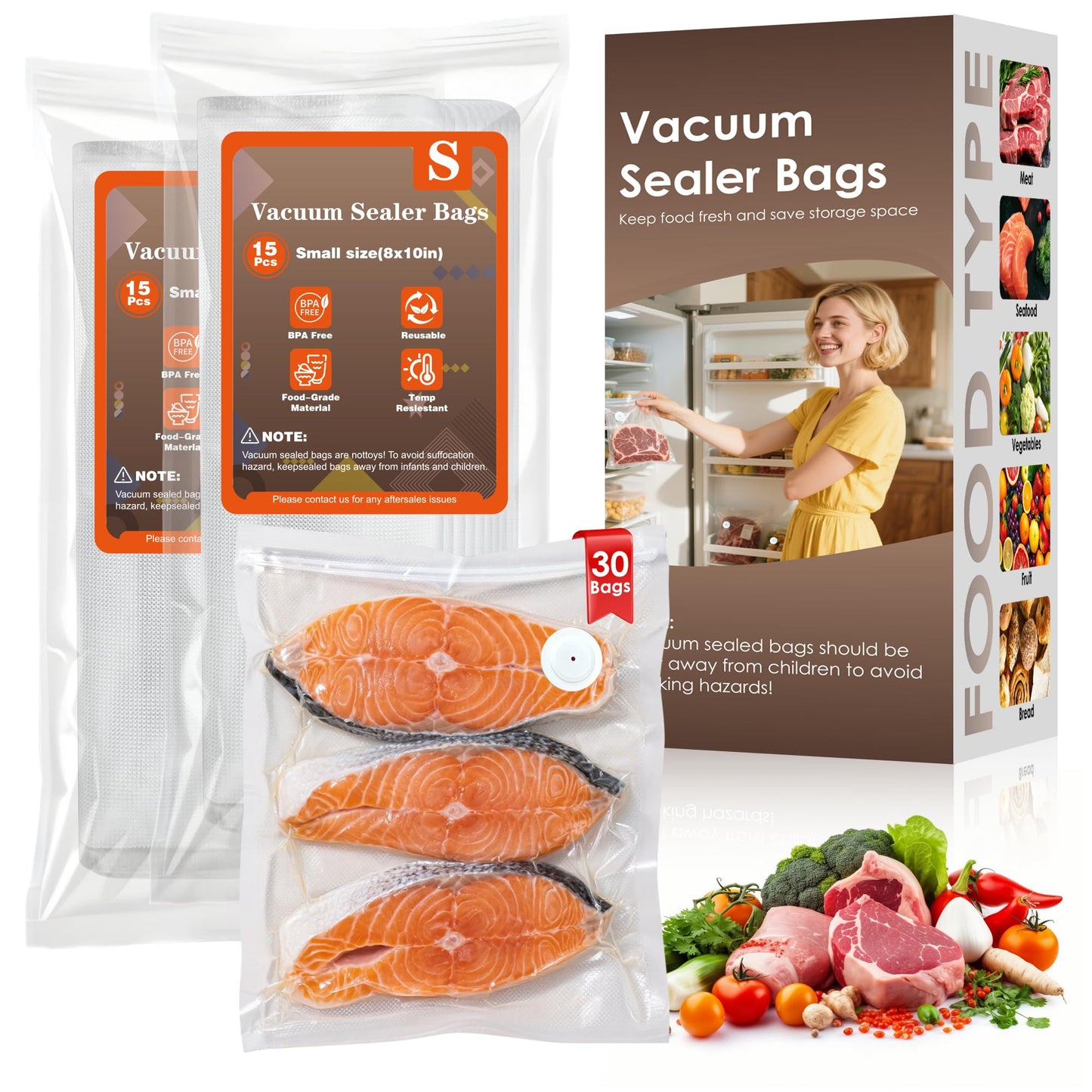 Natupo Vacuum Sealer Bags,Reusable Vacuum Sealer Bags,Can Withstand More Than 100 Washes,Small Size (30 Bags)