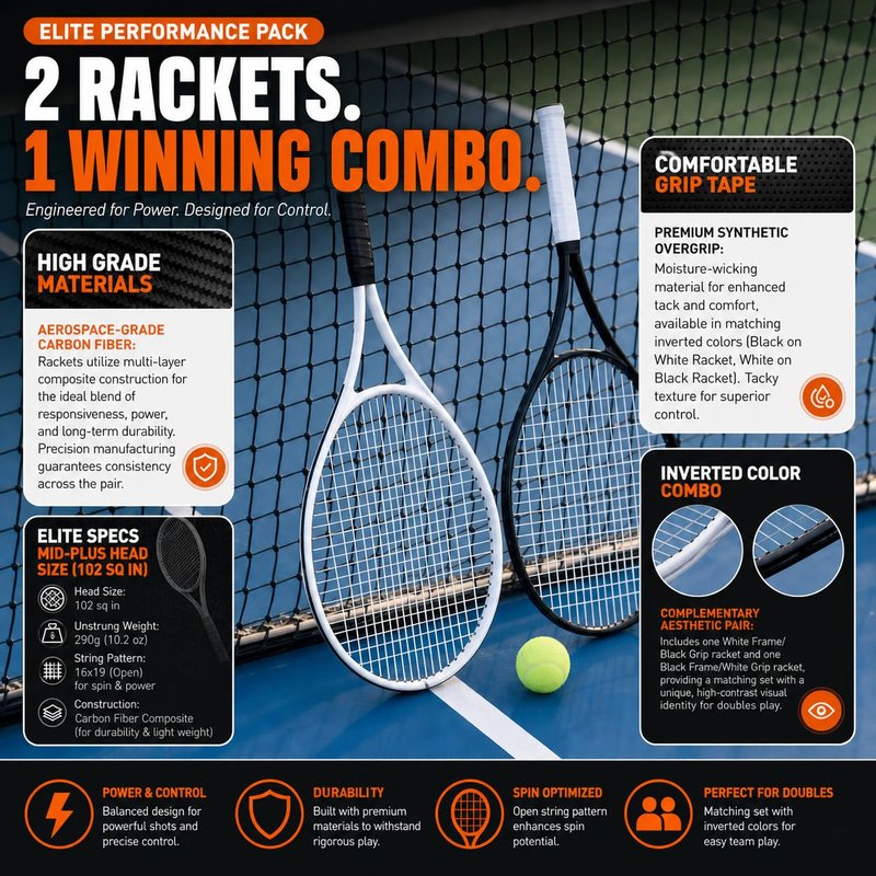 Strena Tennis Racket Set for Adults (2 Pack) – 27” Lightweight Recreational Racquets with Carry Bag – 4 1/4 Grip – Beginner & Casual Play