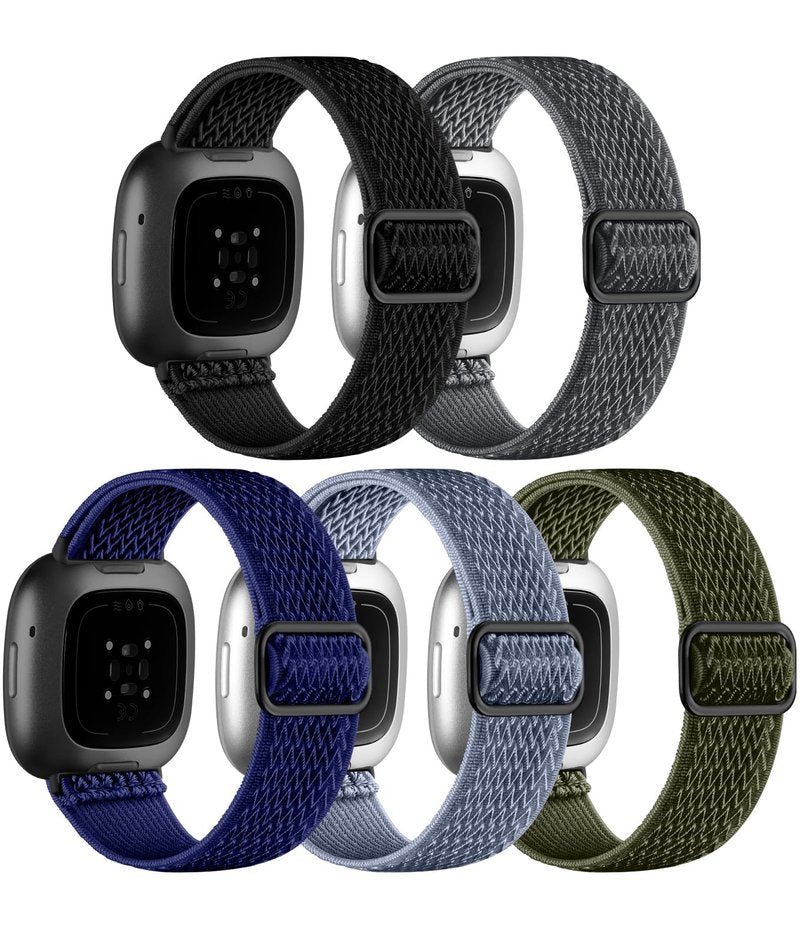 Adorve Compatible with Fitbit Versa 3 Bands/Fitbit Versa 4 Band/Fitbit Sense Bands for Men Women, Adjustable Stretchy Solo Loop Elastic Nylon Sport Strap for Smart Watch Replacement