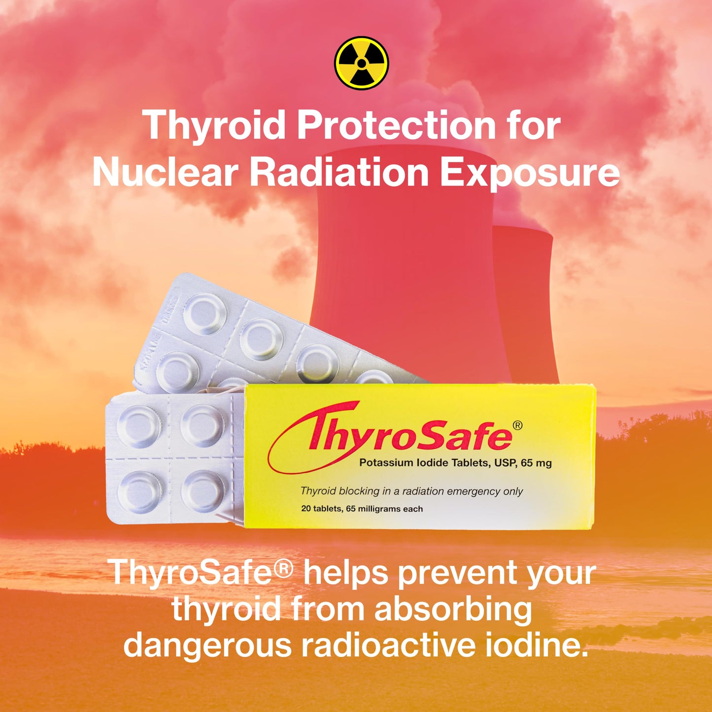 ThyroSafe 65mg Potassium Iodide Tablets (60 Pack) - Protects Your Thyroid from Nuclear Radiation Exposure