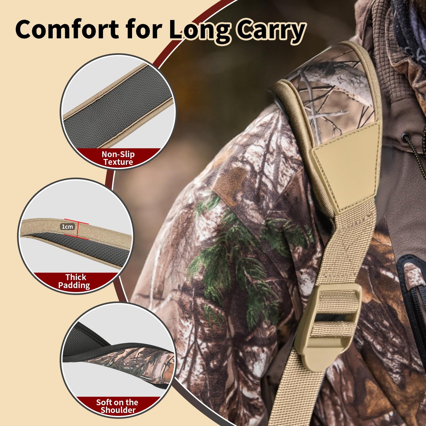 SPG Crossbow Strap Fits Most Model - Adjustable Crossbow Sling Strap Non-Slip Pad Crossbow Sling Two Points Camo Shoulder Strap with Heavy Duty Webbing for Crossbow Accessory (Khaki Camo)