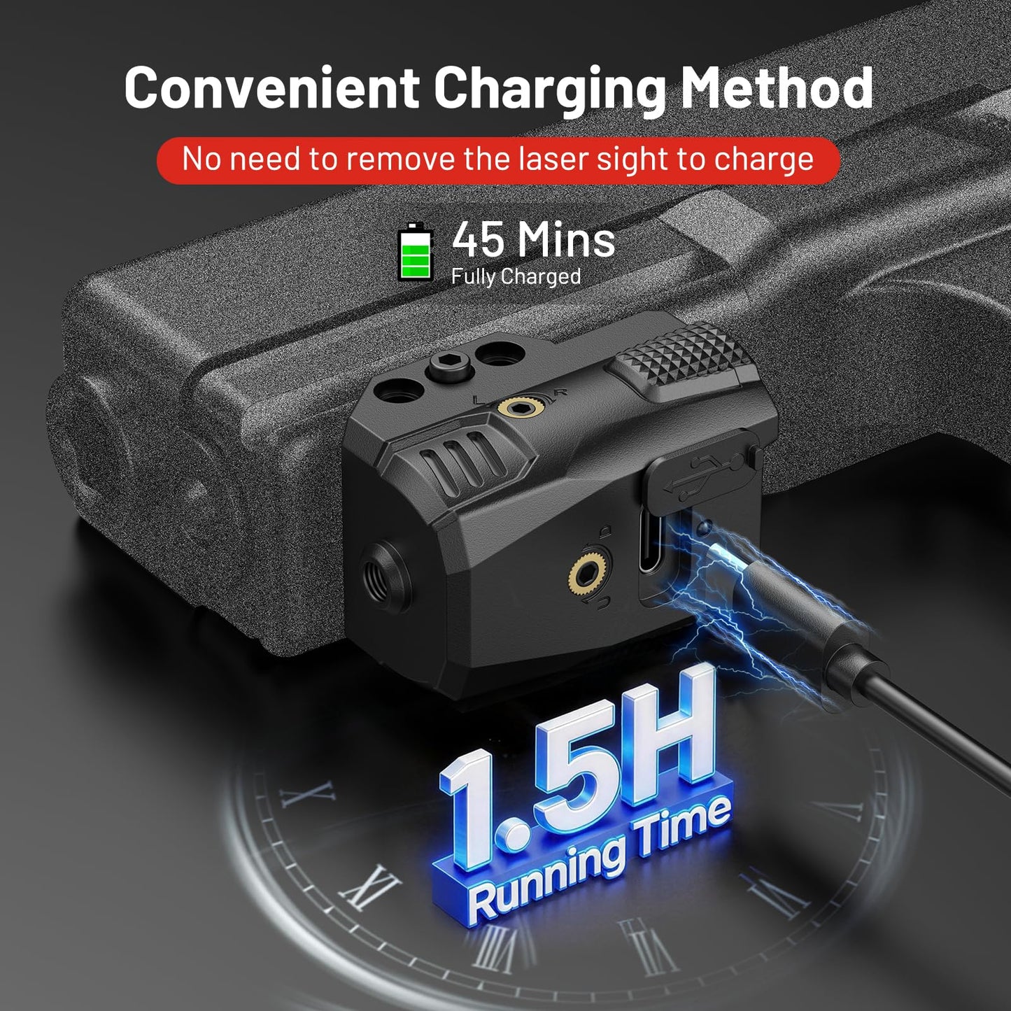 EZshoot Sub-Compact Pistol Laser Sight, Red Laser Sight for Pistol Handgun, Rechargeable Low Profile Laser Beam for 21MM Picatinny Rail Mount, Strobe Mode Available, Ambidextrous Switch