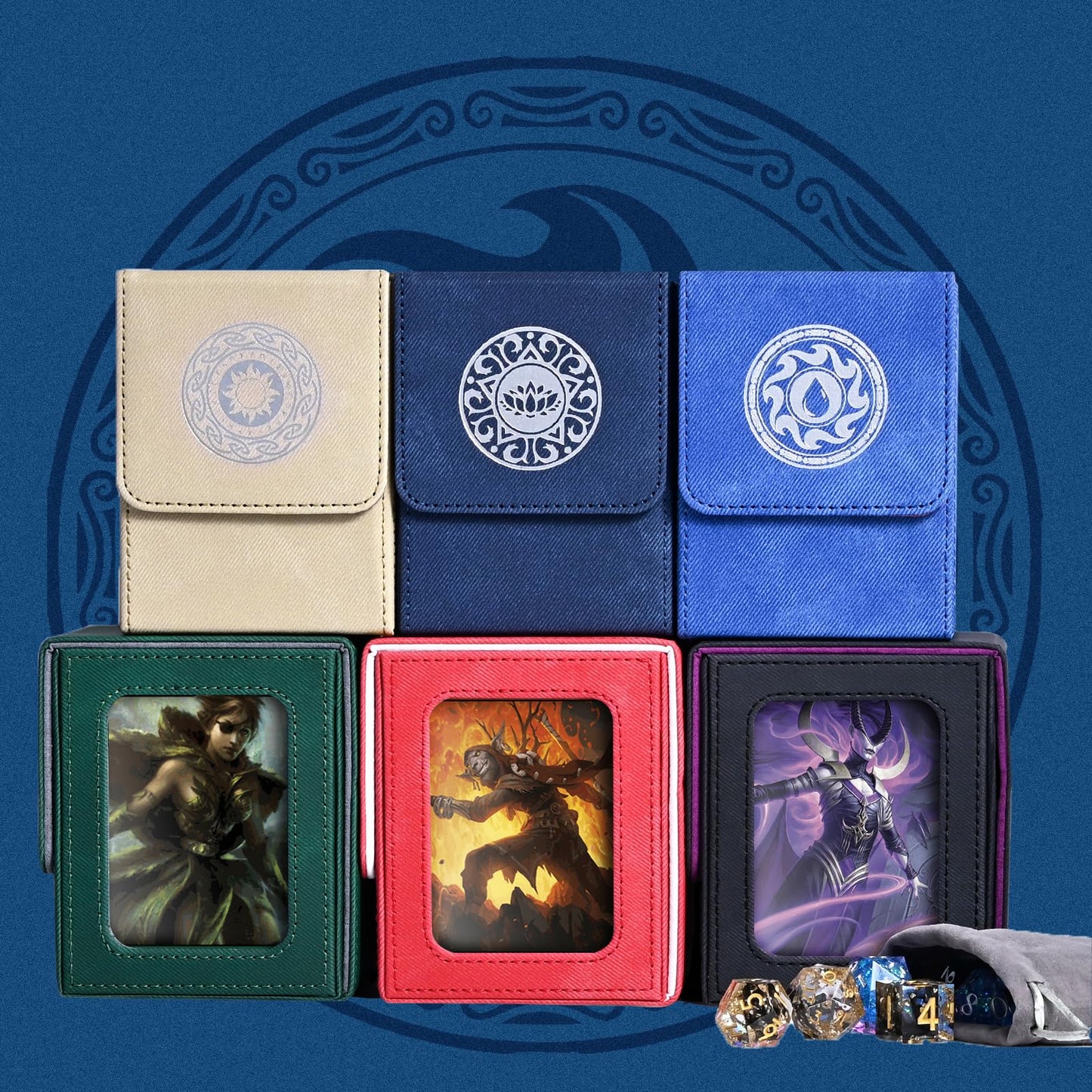 Infinity Guard Card Deck Box for MTG with Commander Display for 100+ Double Sleeved Cards, Magnetic Card Storage Box Fits for TCG Sports Trading Cards (Blue Purple&Grey)