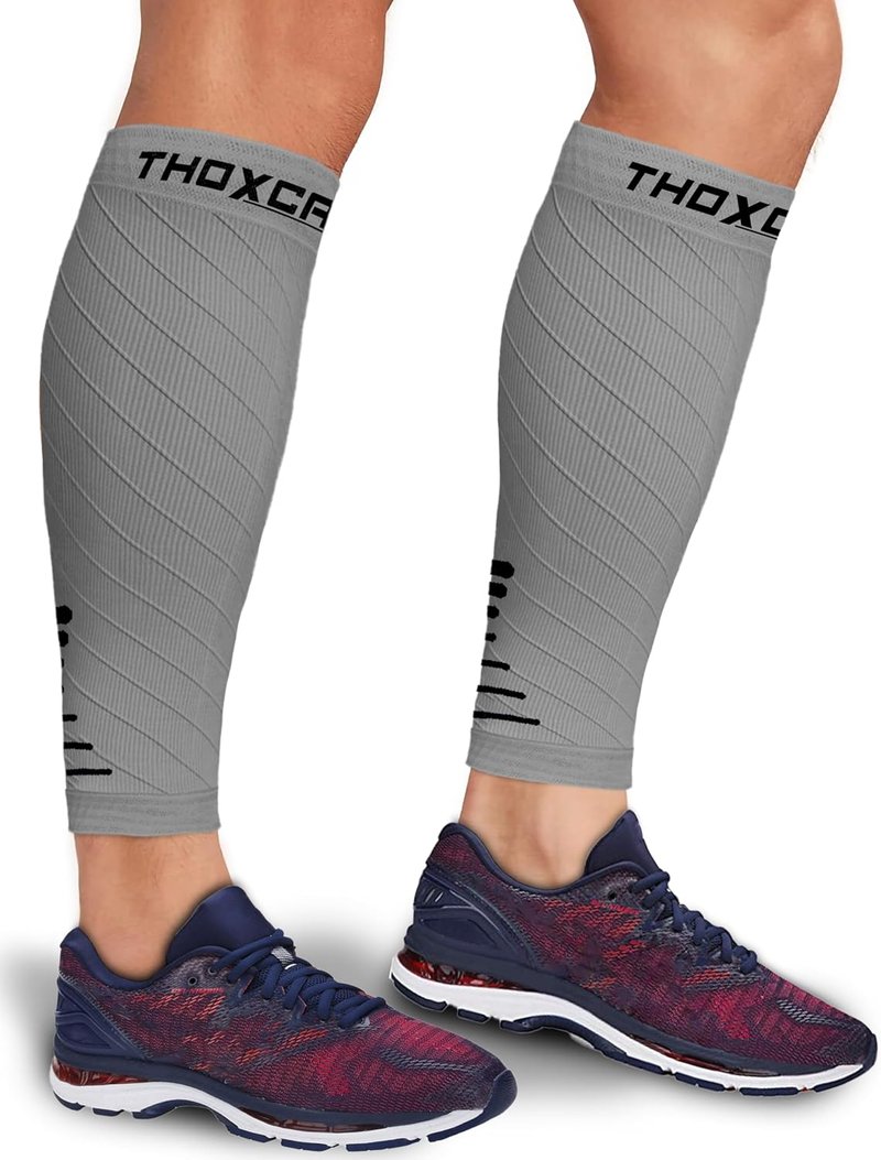Calf Compression Sleeve - Footless Support Socks for Running | Pain Relief for Shin Splints & Varicose Veins, Gray/Black, Large